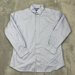 David Donahue Dress Shirt Mens 17 Blue Gingham Check Trim Fit Formal Button Up
